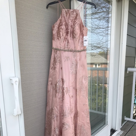Rose with shimmer material full length evening gown - Picture 1 of 10